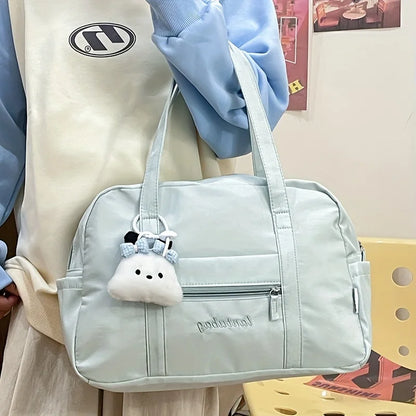 Large Capacity Tote Bag with Plush Charm & Multi Pockets