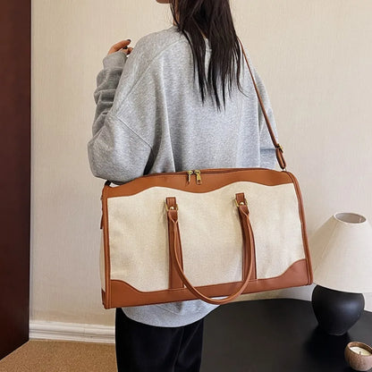 Large Travel Duffle Bag for Women – Vintage Canvas & PU Leather Weekender