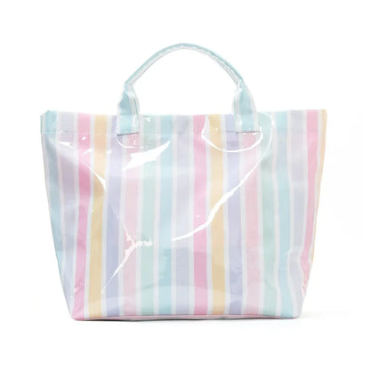 Waterproof Striped Tote Bag – Large Capacity PVC Beach Handbag for Women