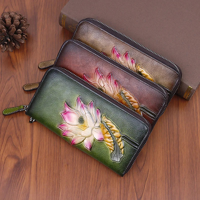 Top Layer Cowhide Ladies Wallet Retro Color Rubbing