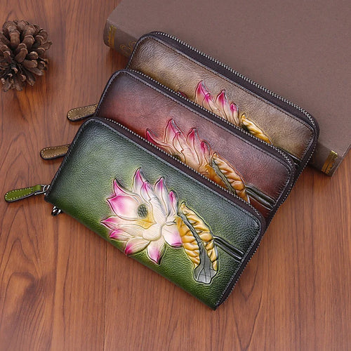 Top Layer Cowhide Ladies Wallet Retro Color Rubbing