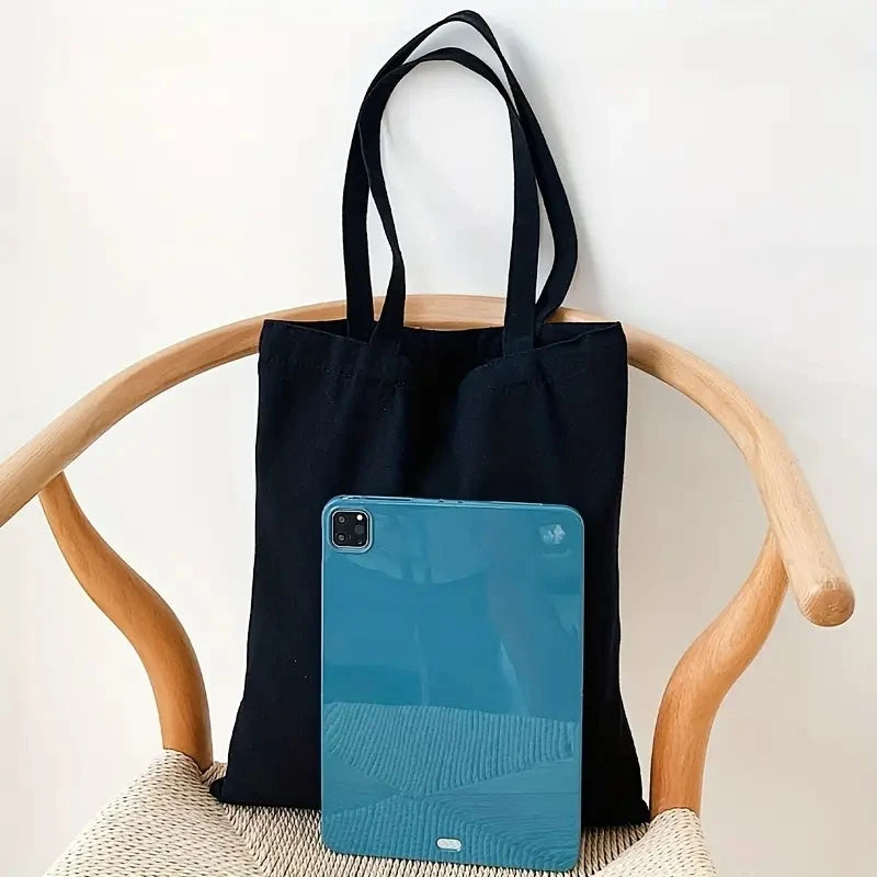 Simple Casual Solid Color Shoulder Bag Canvas Material Large Capacity Women S Handheld Shopping