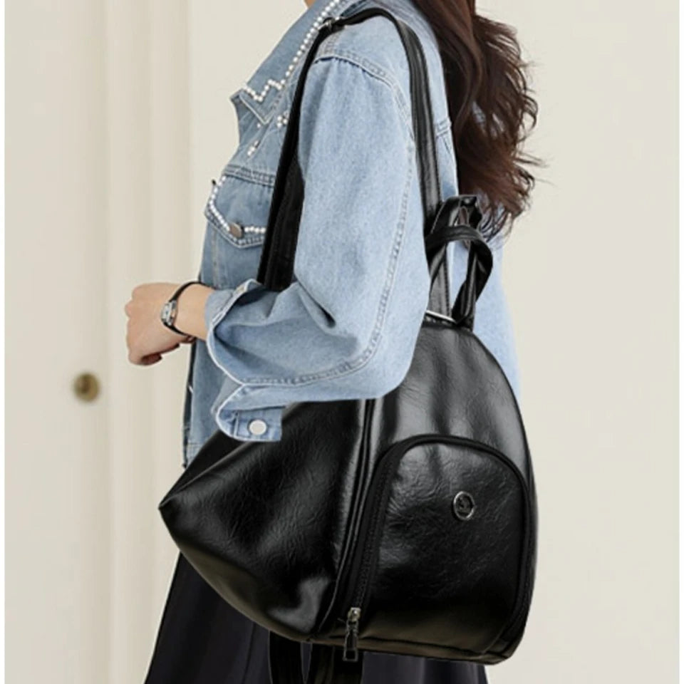 3-in-1 Convertible Leather Backpack – Anti-Theft Women's Daypack