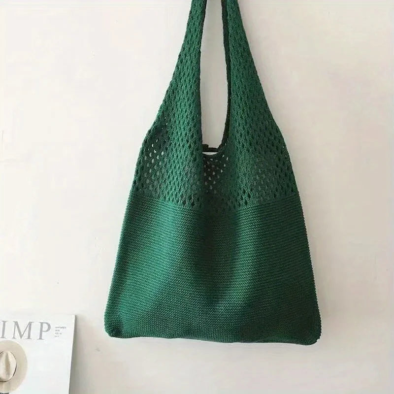 Crochet Tote Bag – Large Woven Hollow Shoulder Bag for Beach