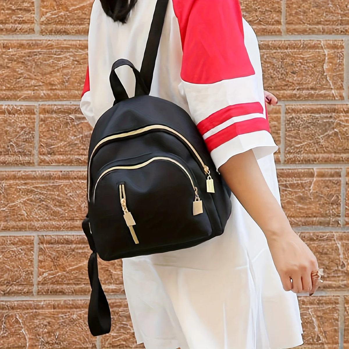 Black Nylon Backpack – Waterproof Lightweight Bag for Women