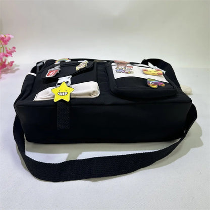 Waterproof Oxford Cloth Handbag Splicing Crossbody Bag Badge Pendant Women Shoulder Student School