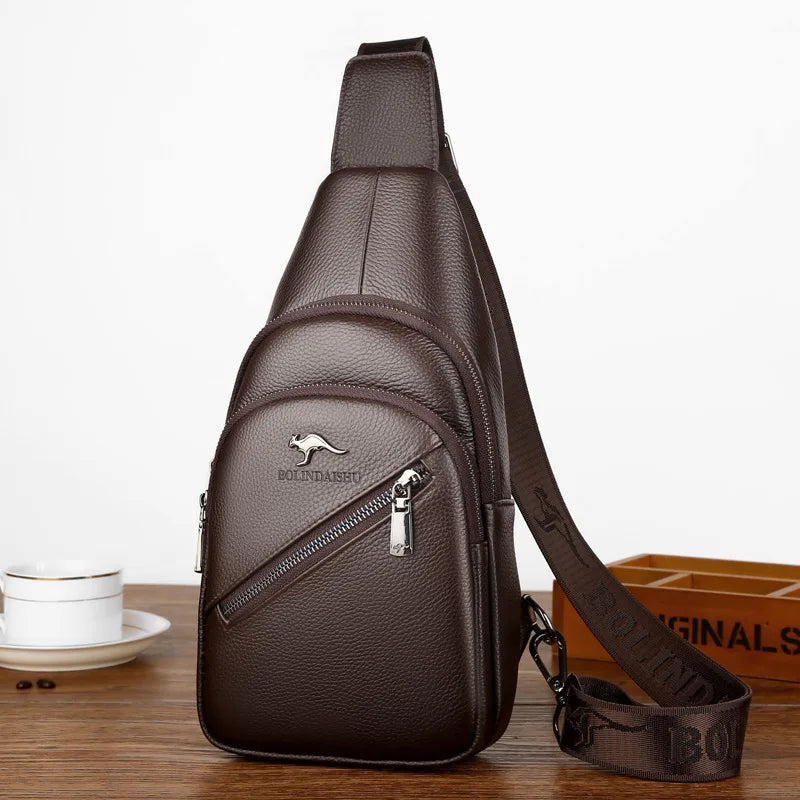 Men S Chest Bag Zipper Cross-Body Casual Shoulder Leather Large Capacity Business Backpack