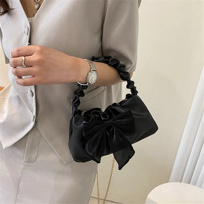 Bow Ruched Mini Crossbody Bag – Chic Chain Shoulder Purse for Women