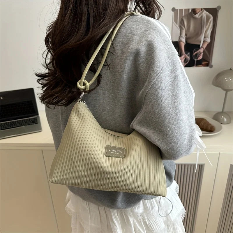 Pleated Shoulder Bag – Lightweight Textured Underarm Tote