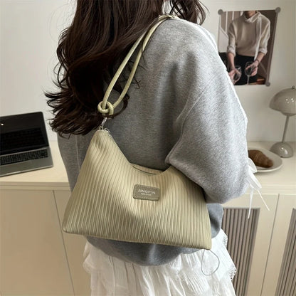 Pleated Shoulder Bag – Lightweight Textured Underarm Tote