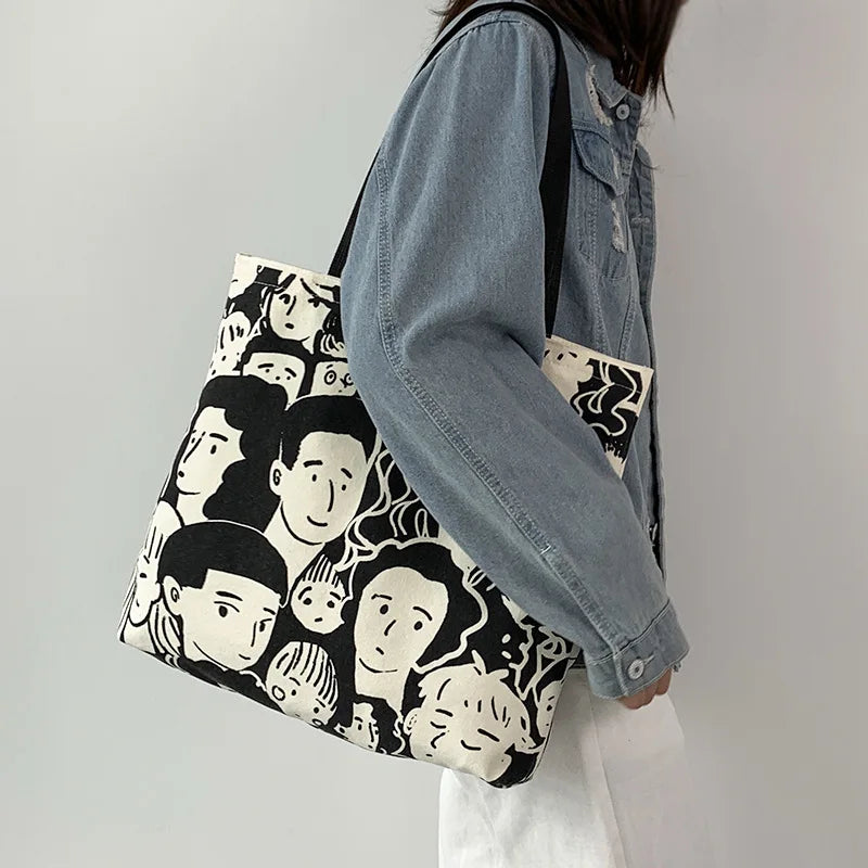 Canvas Tote Bag – Large Capacity Cute Print Shoulder Bag