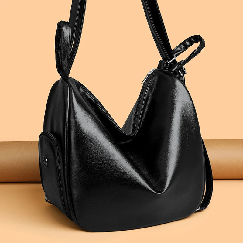 3-in-1 Convertible Leather Backpack – Anti-Theft Women's Daypack