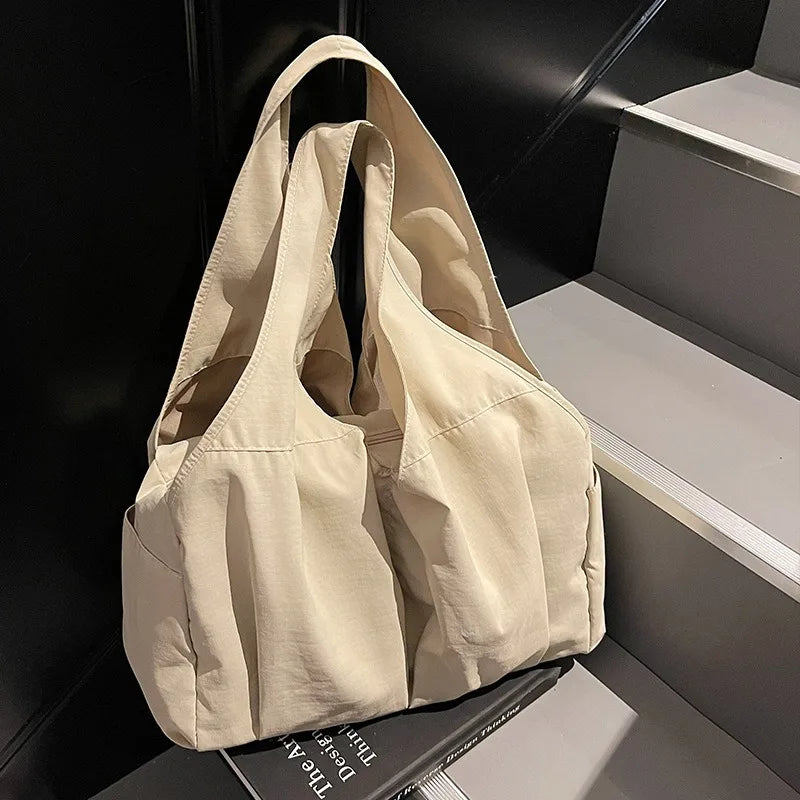 Large Nylon Shoulder Tote Bag – Soft Wrinkle Travel Handbag