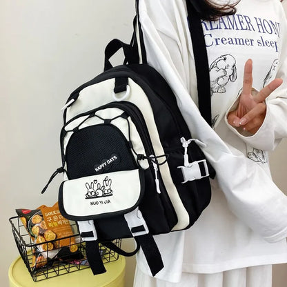Cute Color-Blocking Backpack Female Students Large-Capacity Schoolbag