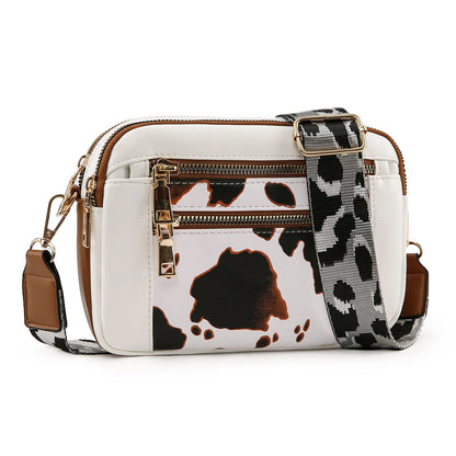 Stylish Wide Shoulder Strap Leather Crossbody Bag States Color Matching Zipper Small Square Suitable
