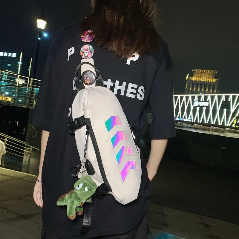 Nylon Fabric Lightweight Men S Chest Bag Safety Reflective Strip Large-Capacity Single-Shoulder Bag