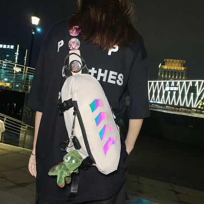 Nylon Fabric Lightweight Men S Chest Bag Safety Reflective Strip Large-Capacity Single-Shoulder Bag