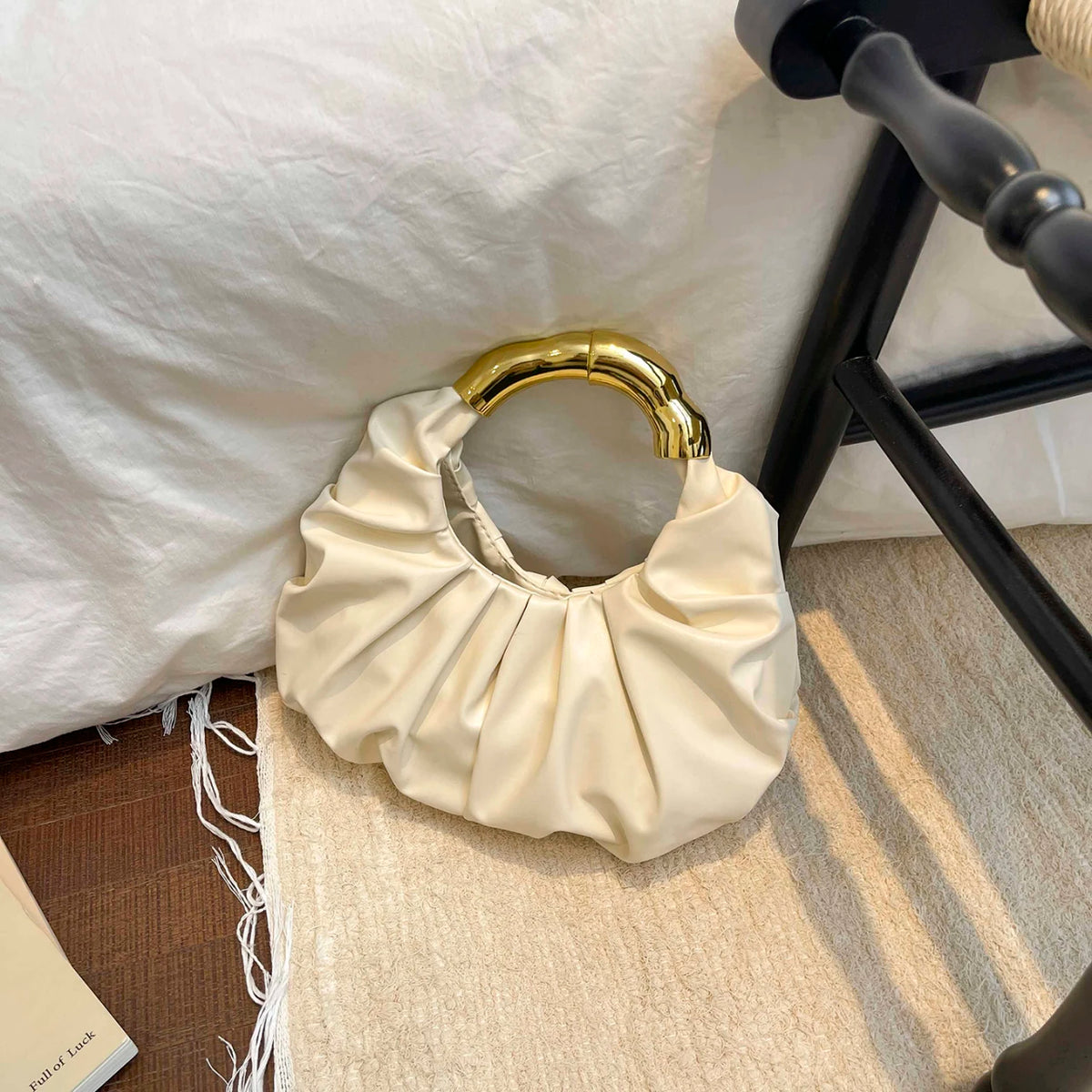 Elegant Glamorous Women Dinner Bag Solid Color Cloud Wrinkled Soft Pu Leather Handbag Prom Banquet