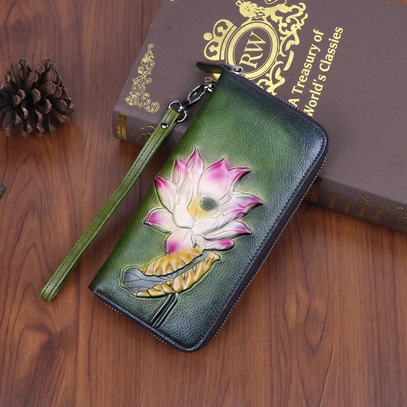 Top Layer Cowhide Ladies Wallet Retro Color Rubbing