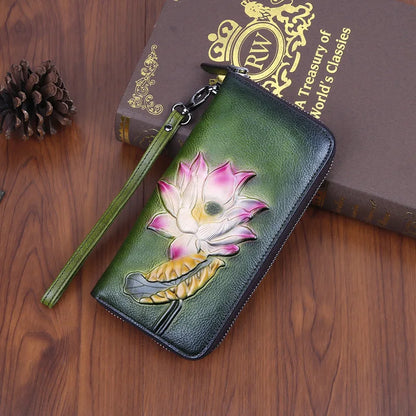 Top Layer Cowhide Ladies Wallet Retro Color Rubbing