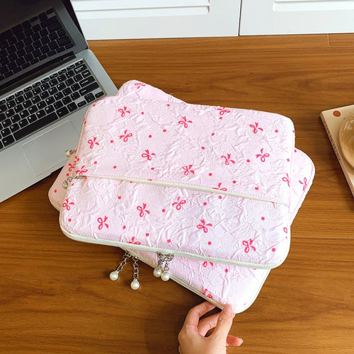 Professional Laptop Bag Pearl Accent Zipper 13 15 Inch Ruffled Texture Shock-Resistant Cover Work