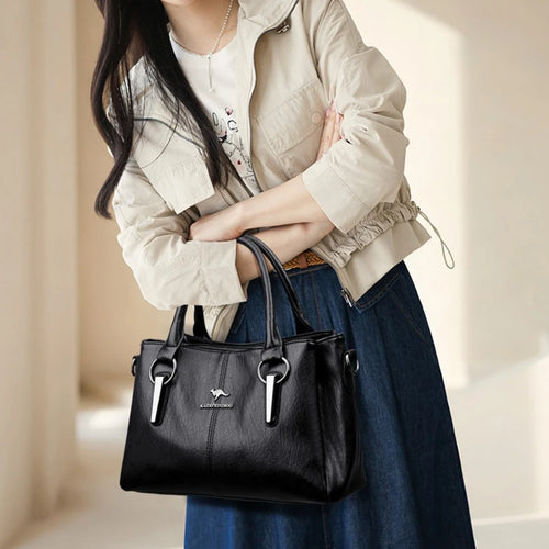 Genuine Leather Women's Handbag – Shoulder & Crossbody Tote