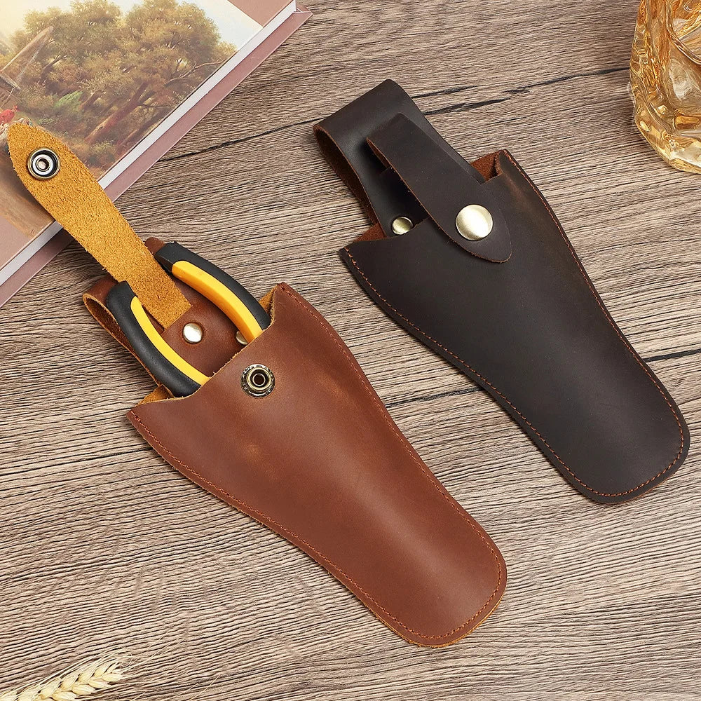 Protective Leather Case Top Layer Cowhide Garden Branch Shears Waist Bag