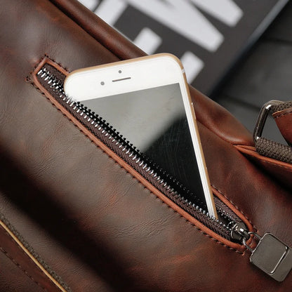 Men S Pu Leather Backpack Korean Version Retro Clamshell Travel Business