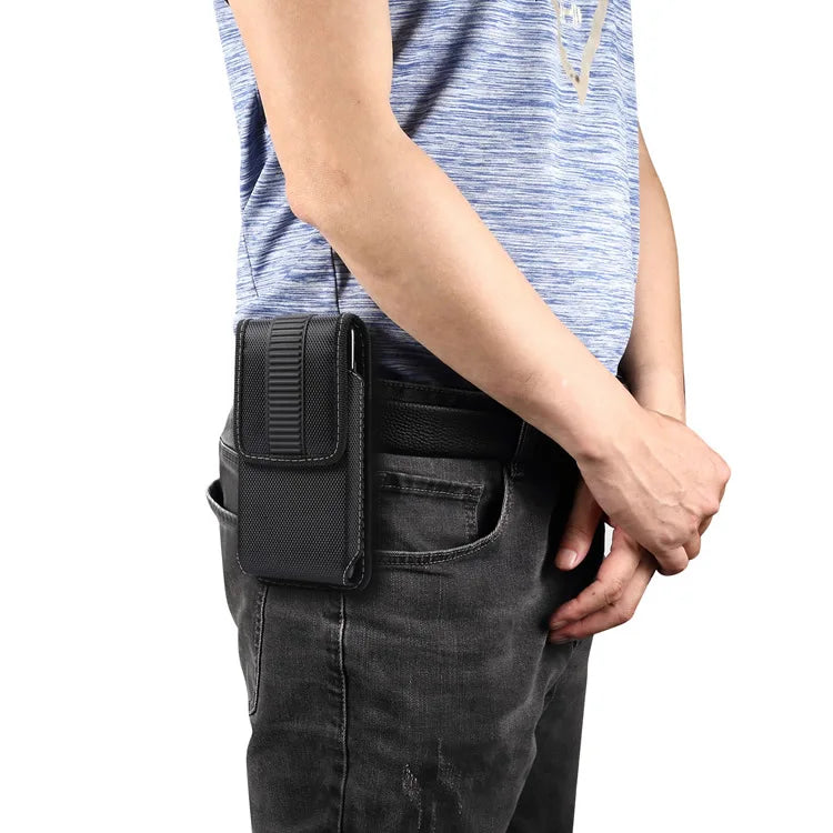 Waist-Mounted Mobile Phone Storage Waist Bag Oxford Cloth Men S Magnetic Buckle Vertical Leather