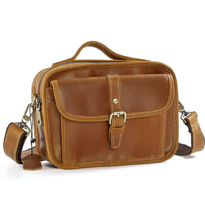 Genuine Leather Men S Crossbody Top Layer Cowhide Messenger Bag Square Retro Hand-Held
