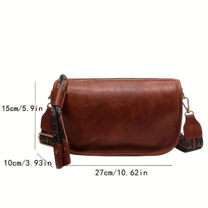 Graphic Pattern Zipper Crossbody Bag Stylish Leather Shoulder Bag Wide Strap Large Capacity Daily
