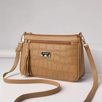 Crocodile Embossed Crossbody Bag – Women's Small Shoulder Purse with Tassel