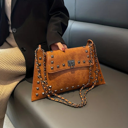Rivet Chain Shoulder Bag Vintage Studded Leather Purse