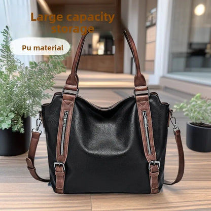 Faux Leather Tote Bag – Multi-Zipper Shoulder Handbag for Women