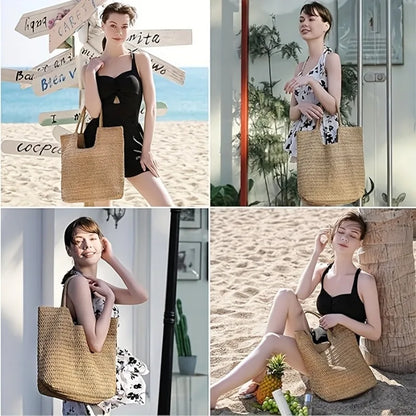 Handwoven Straw Beach Tote Bag for Women – Summer Shoulder Handbag