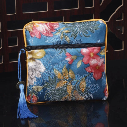 Chinese Style Embroidered Purse Exquisite Embroidery Flower Wallet Coin Pouch Storage Bag Gift