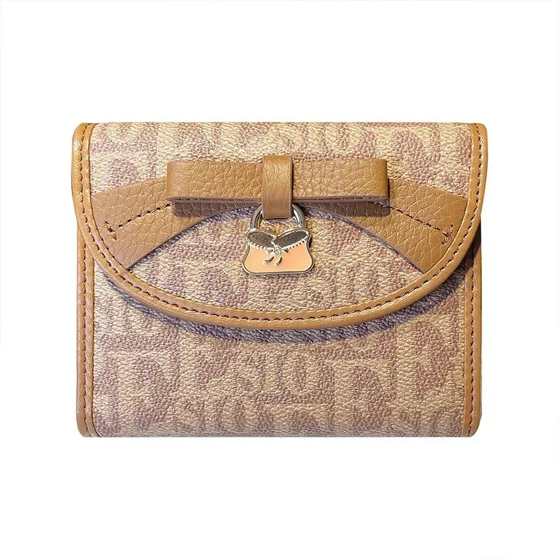Purse Women S Short Simple Three-Fold Leather Wallet Multi-Card Card Bag Niche Design Printed Square
