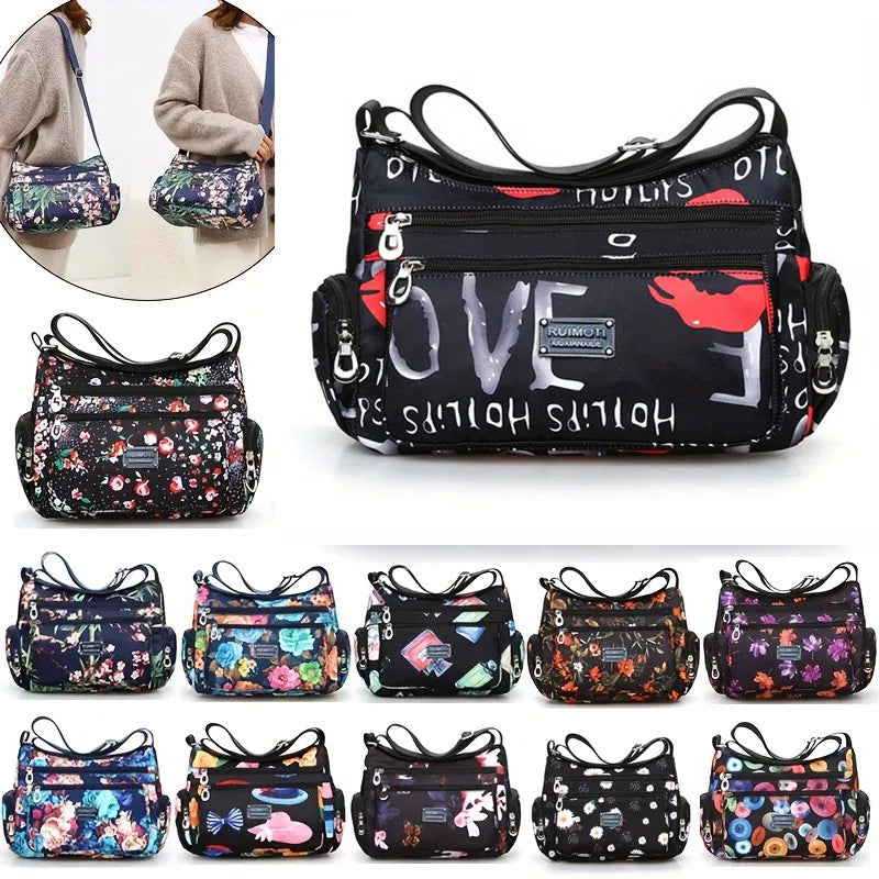 Floral Print Crossbody Bag Trendy Nylon Shoulder Bag Women S Multi Layer Messenger Bag Travel