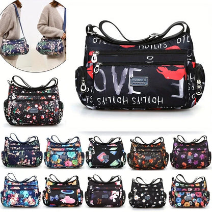 Floral Print Crossbody Bag Trendy Nylon Shoulder Bag Women S Multi Layer Messenger Bag Travel