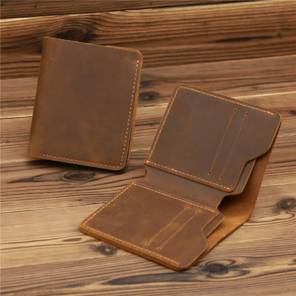 Crazy Horse Leather Man Bag Premium Card Simple Retro Id Driver S License Wallet Bank Bus