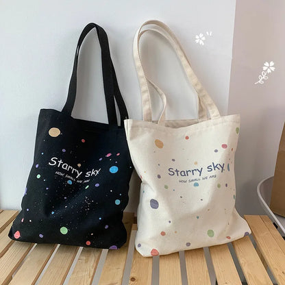 Design Tote Bag Starry Sky Canvas Women Handbag Large Capacity Student School Book Single Shoulder