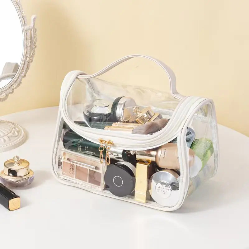 Clear Makeup Bag with Top Handle – Waterproof Travel Toiletry Organizer