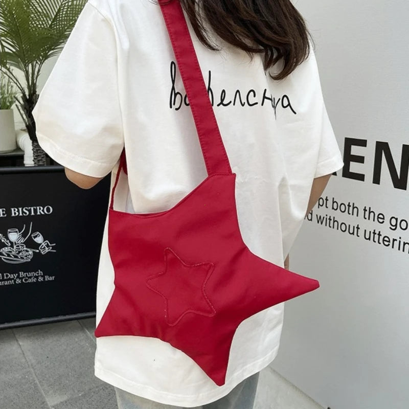 Y2k Star Shaped Tote Bag Women Cute Casual Soft Polyester Crossbody Shoulder Streetwear Harajuku