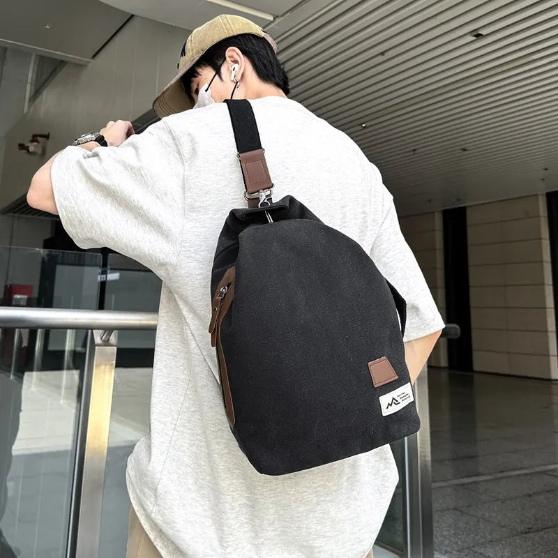 Cycling Men Women S Canvas Wear-Resistant Large Capacity Mobile Phone Storage Cross-Body Chest Bag