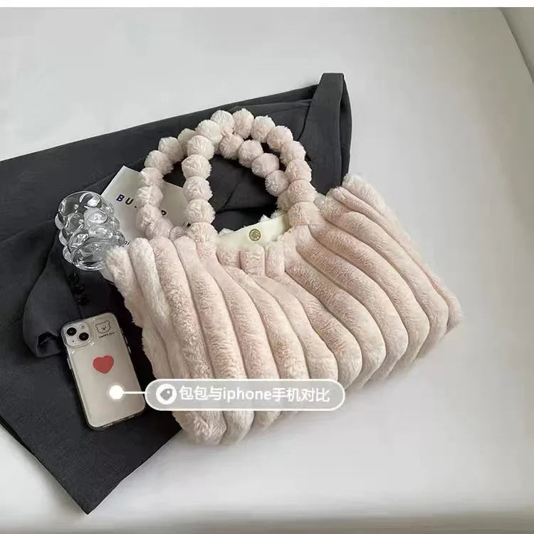 Plush Tote Bag Lightweight Large Capacity Shoulder Tote Bag Women S Solid Color Versatile Commuter