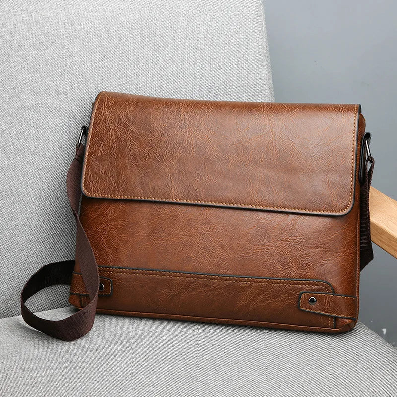 Men S Solid Color Retro Leather Shoulder Bag Casual Business Crossbody Bags Horizontal A4 Paper