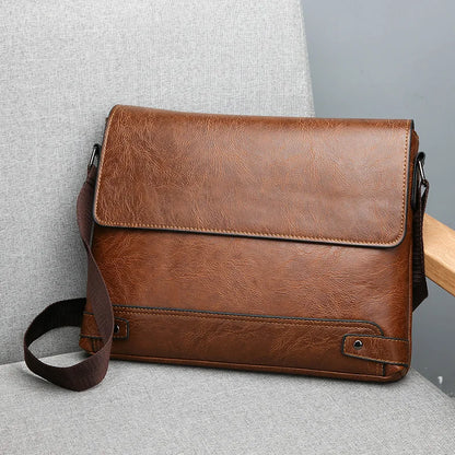 Men S Solid Color Retro Leather Shoulder Bag Casual Business Crossbody Bags Horizontal A4 Paper