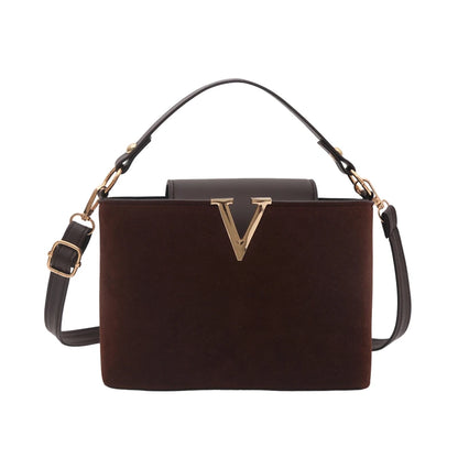 Mini Suede Crossbody Bag for Women – Faux Suede Handbag with Gold V Clasp