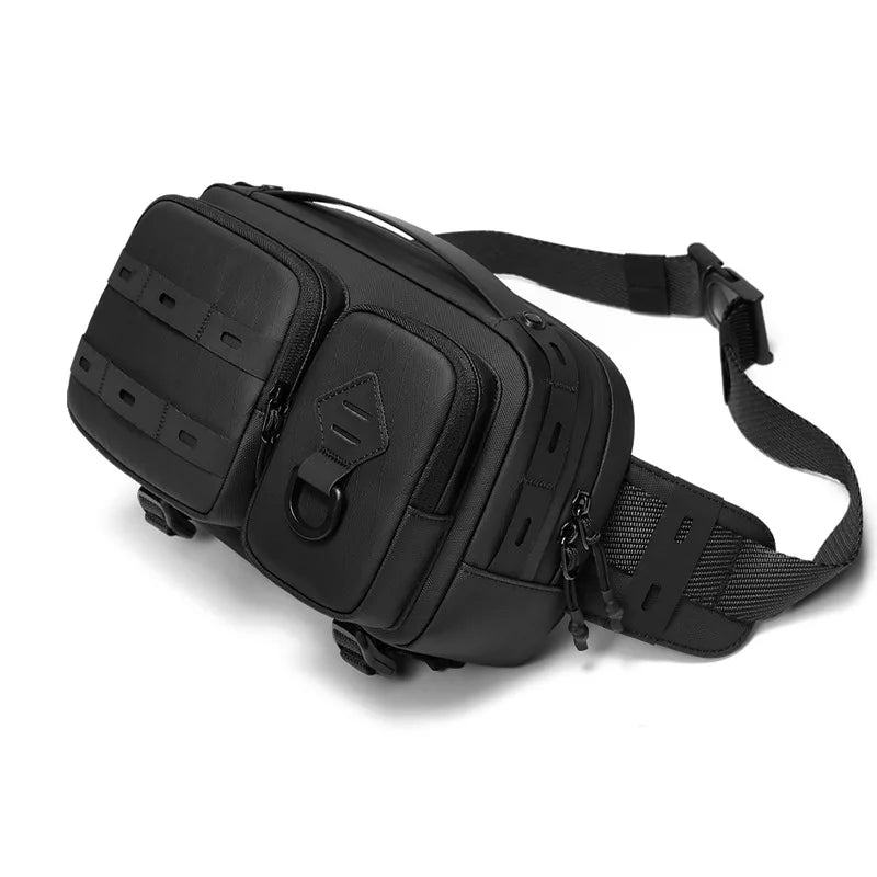 Men S Waterproof Leather Film Single-Shoulder Backpack Tactical Chest Bag Crossbody Lightweight