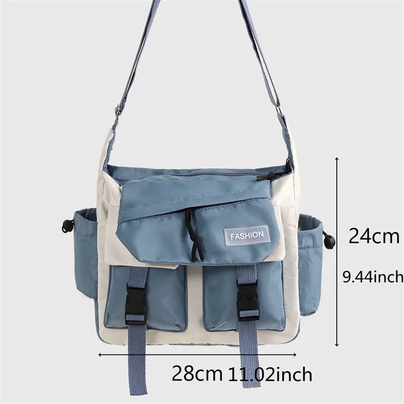 Preppy Casual Nylon Crossbody Bag Men Women Teen Messenger Student Commuter Single Shoulder Bag